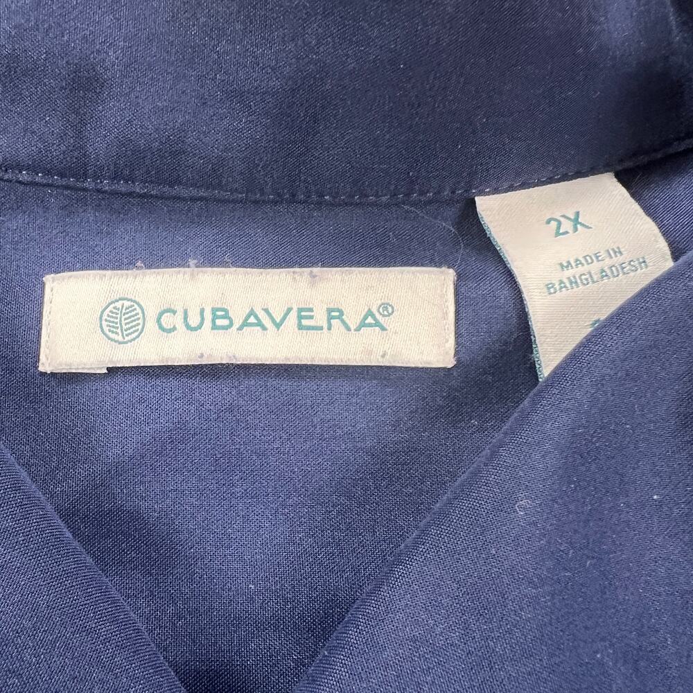 Cubavera Contrast Panel Camp Collar Shirt Navy Blue White Short Sleeve Size 2X - Picture 9 of 13